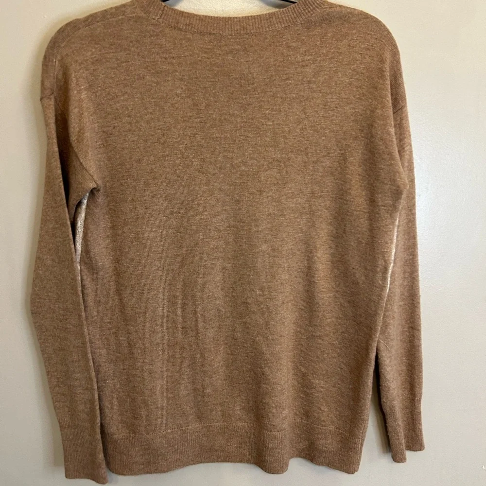 NWOT J. CREW Needle Punch Lace Wool Blend Crewneck Sweater brown cream size XXS
